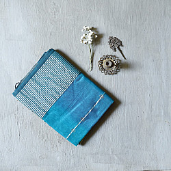 Pavitra . पवित्रा | Handloom Maheshwari Silk Blue Saree ~ Zari Stripe & Butta