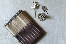 Pavitra . पवित्रा | Handloom Maheshwari Silk Brown Saree With Black Pallu