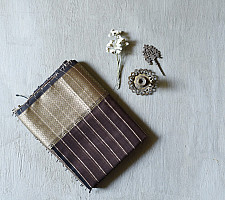 Pavitra . पवित्रा | Handloom Maheshwari Silk Brown Saree With Black Pallu