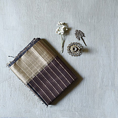 Pavitra . पवित्रा | Handloom Maheshwari Silk Brown Saree With Black Pallu