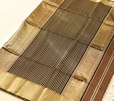 Pavitra . पवित्रा | Handloom Maheshwari Silk Brown Saree With Black Pallu