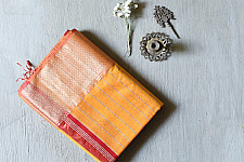 Pavitra . पवित्रा | Handloom Maheshwari Silk Yellow Saree With Zari Border