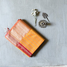 Pavitra . पवित्रा | Handloom Maheshwari Silk Yellow Saree With Zari Border