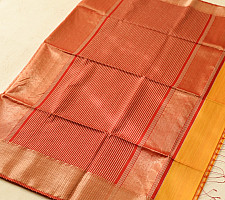 Pavitra . पवित्रा | Handloom Maheshwari Silk Yellow Saree With Zari Border