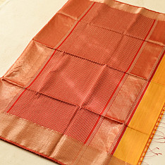 Pavitra . पवित्रा | Handloom Maheshwari Silk Yellow Saree With Zari Border