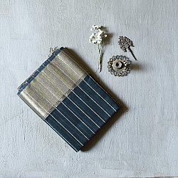 Pavitra . पवित्रा | Handloom Maheshwari Silk Dark Green Saree ~ Zari Stripes