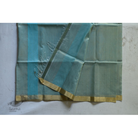 maheshwari handwoven silk sea green saree with zari border