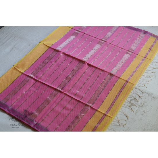 maheshwari handwoven silk yellow saree 