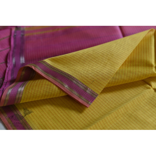 maheshwari handwoven silk yellow saree 