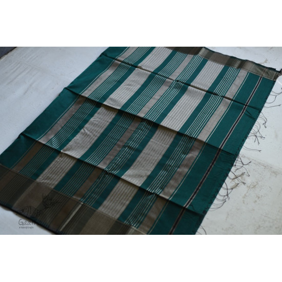 maheshwari handwoven silk dark green saree with golden border