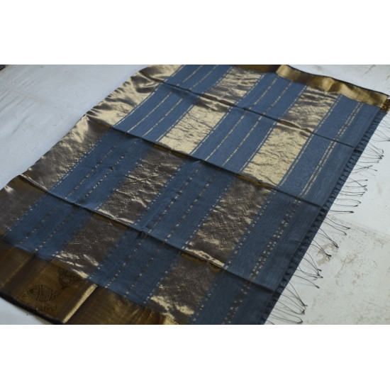 maheshwari handwoven silk blue grey saree with zari border