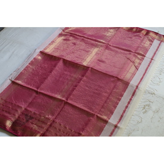 maheshwari handwoven silk white saree with pink border