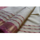 maheshwari handwoven silk white saree with pink border