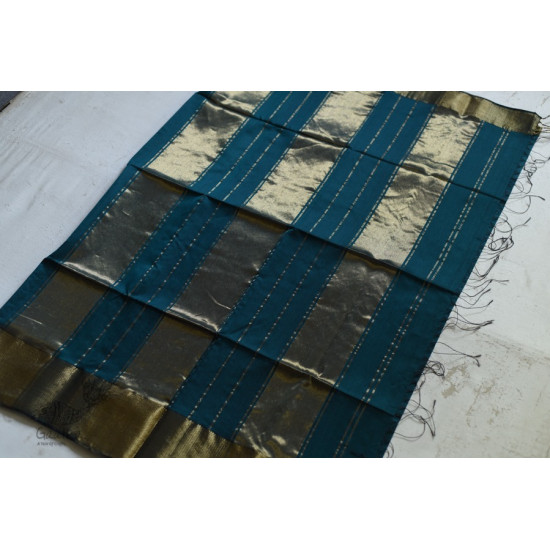 maheshwari handwoven silk teal green saree