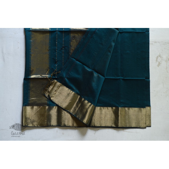 maheshwari handwoven silk teal green saree