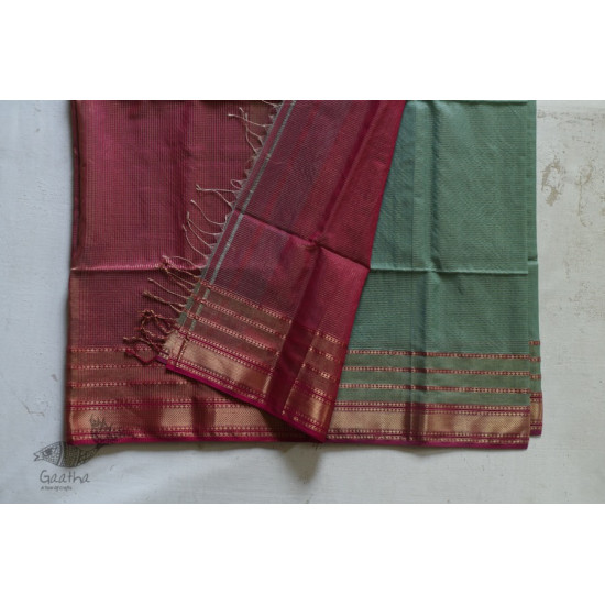 maheshwari handwoven silk sea green saree with pink pallu