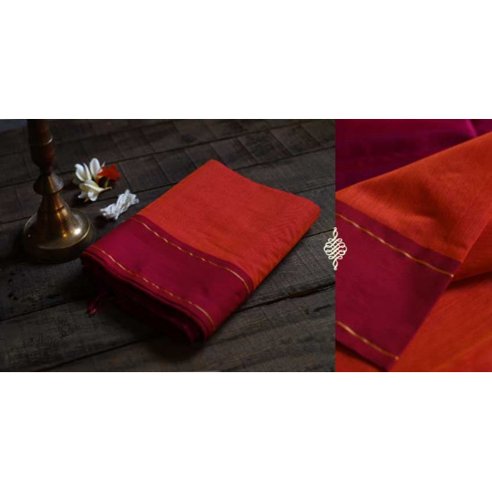 maheshwari handwoven silk orange saree with resham border