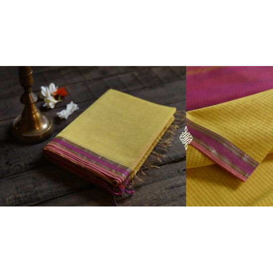 maheshwari handwoven silk yellow saree 