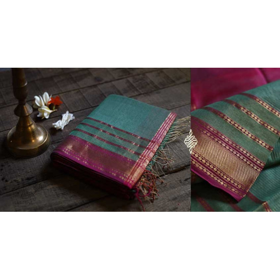 Handloom maheshwari light green silk saree