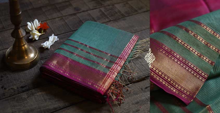 Handloom maheshwari light green silk saree
