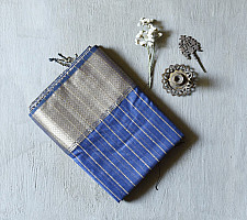 Pavitra . पवित्रा | Handloom Maheshwari Silk - Zari Stripe in Grey Saree