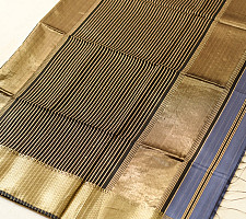 Pavitra . पवित्रा | Handloom Maheshwari Silk - Zari Stripe in Grey Saree