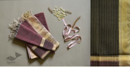 Shyamali ❢ Maheshwari Silk Dress Material With Dupatta - Black & Brown