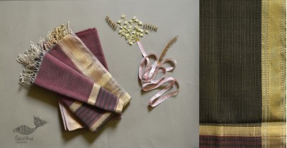 Shyamali ❢ Maheshwari Silk Dress Material With Dupatta - Black & Brown