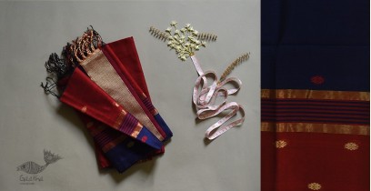 Shyamali ❢ Maheshwari Silk Dress Material With Dupatta - Blue & Red