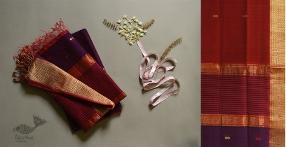 Shyamali ❢ Maheshwari Silk Dress Material With Dupatta - Brick Red & Purple