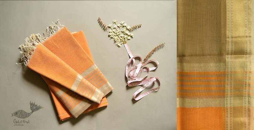 shop  Grey & Orange handwoven maheshwari silk material - dress and dupatta set fabric