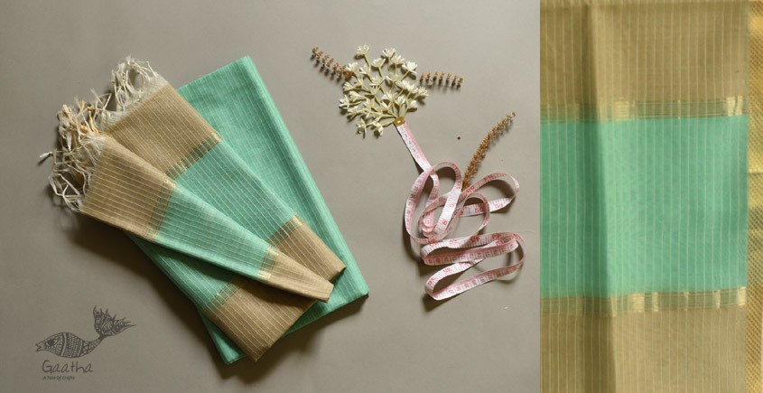 shop light-green handwoven maheshwari silk material - dress and dupatta set fabric