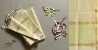 Shyamali ❢ Maheshwari Silk Dress Material With Dupatta - Light Green & Cream