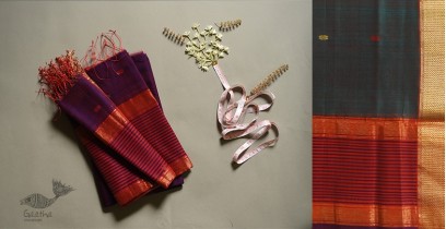 Shyamali ❢ Maheshwari Silk Dress Material With Dupatta - Purple & Green