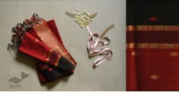 Shyamali ❢ Maheshwari Silk Dress Material With Dupatta - Red & Black