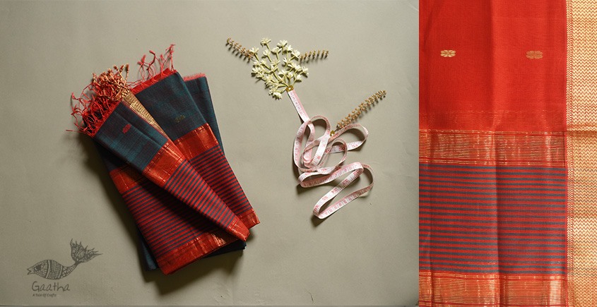 shop Red & Grey handwoven maheshwari silk material - dress and dupatta set fabric