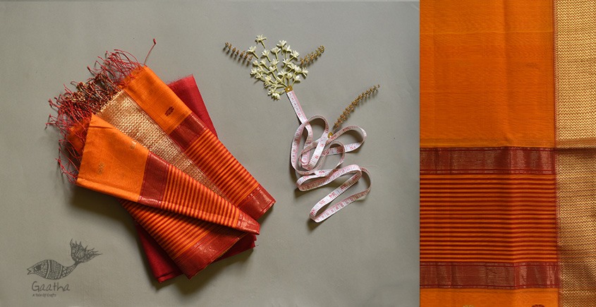 shop Yellow & Red handwoven maheshwari silk material - dress and dupatta set fabric