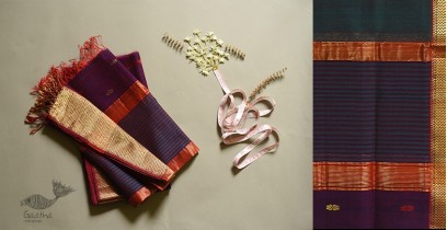 Shyamali ❢ Maheshwari Silk Dress Material With Dupatta - violet and green