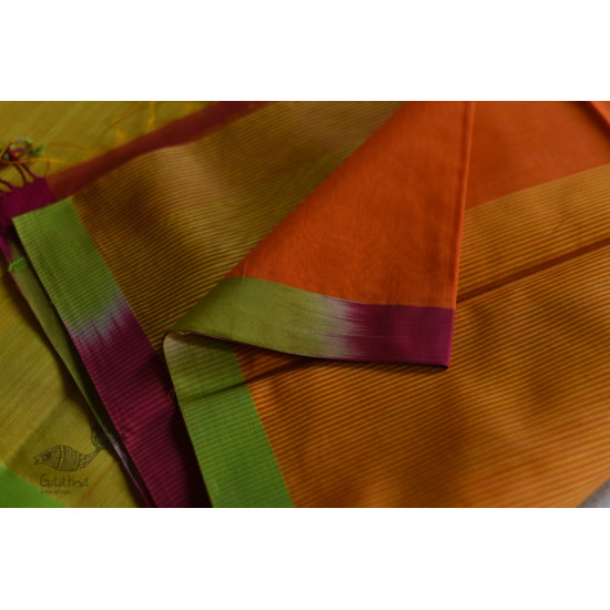 maheshwari handwoven silk orange saree 