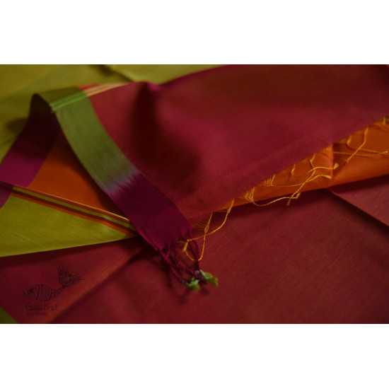 maheshwari handwoven silk orange saree 