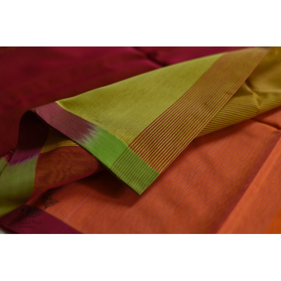 maheshwari handwoven silk orange saree 