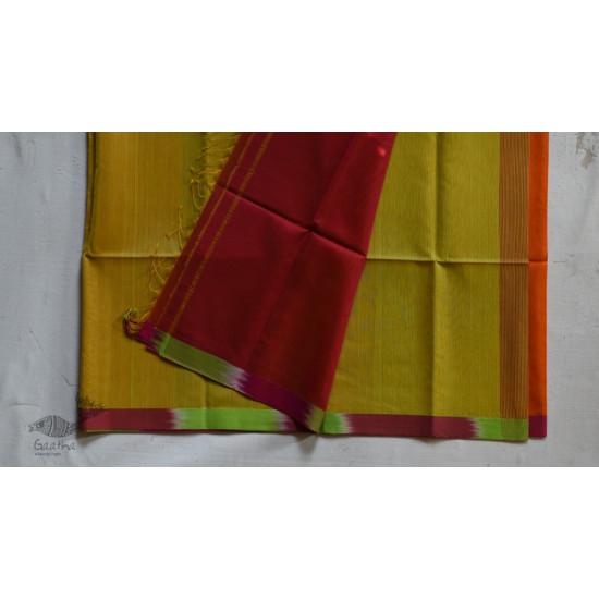 maheshwari handwoven silk orange saree 