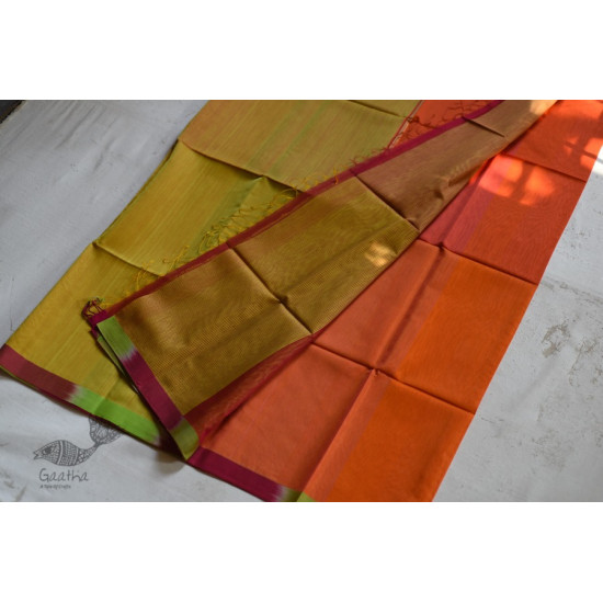 maheshwari handwoven silk orange saree 