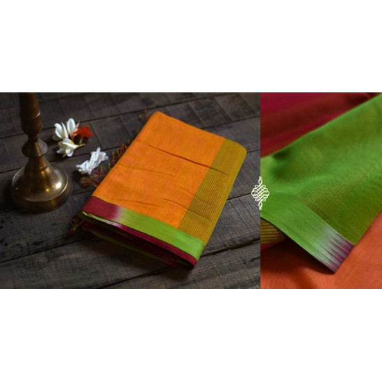 maheshwari handwoven silk orange saree 