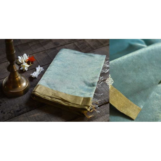 maheshwari handwoven silk sea green saree with zari border