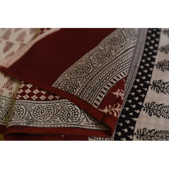 Hand Block Bagh Printed Pure Cotton saree With Red Pallu