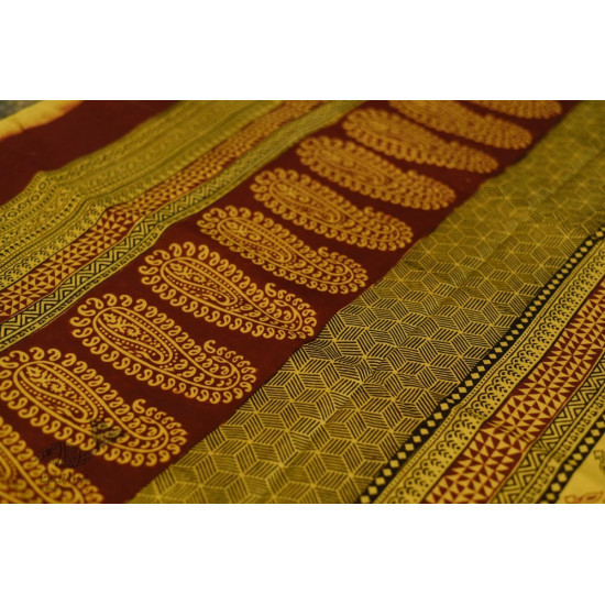 Hand Block Bagh Printed Pure Cotton saree  in Lemon Yellow Colour