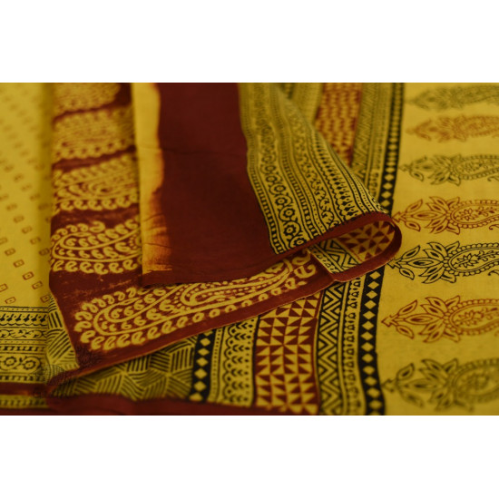 Hand Block Bagh Printed Pure Cotton saree  in Lemon Yellow Colour