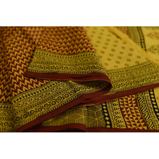 Hand Block Bagh Printed Pure Cotton saree  in Lemon Yellow Colour