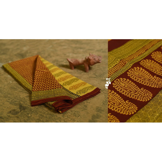 Hand Block Bagh Printed Pure Cotton saree  in Lemon Yellow Colour